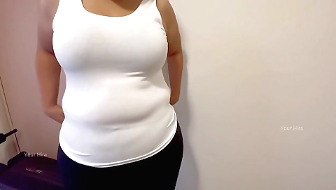 My Big Milk Jugs Held By Bra And Tank Top - Indian In Dressing Room