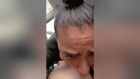 A Perverted Stranger I Meet Takes Me Back On The Road And I Suck His Hard Cock