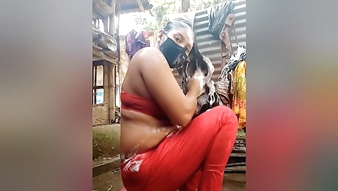 Desi Village Bhabi Bath In Open Bathroom. She Is So Pretty And Good Looking