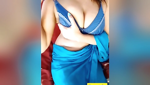 Big Boobs Desi Teasing In Her Blue Saree With Shruti Bhabhi
