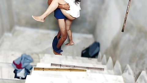 With Her Classmate On Ladder Full College Couple Hindi Audio - Hindi Sex