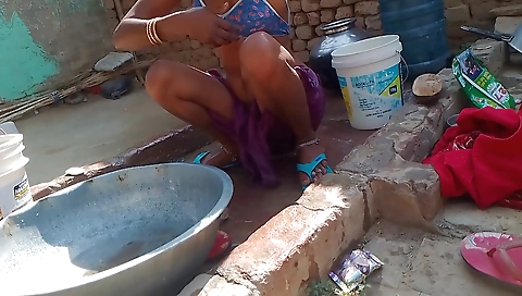Desi Bhabhi Bathing And Washing The
